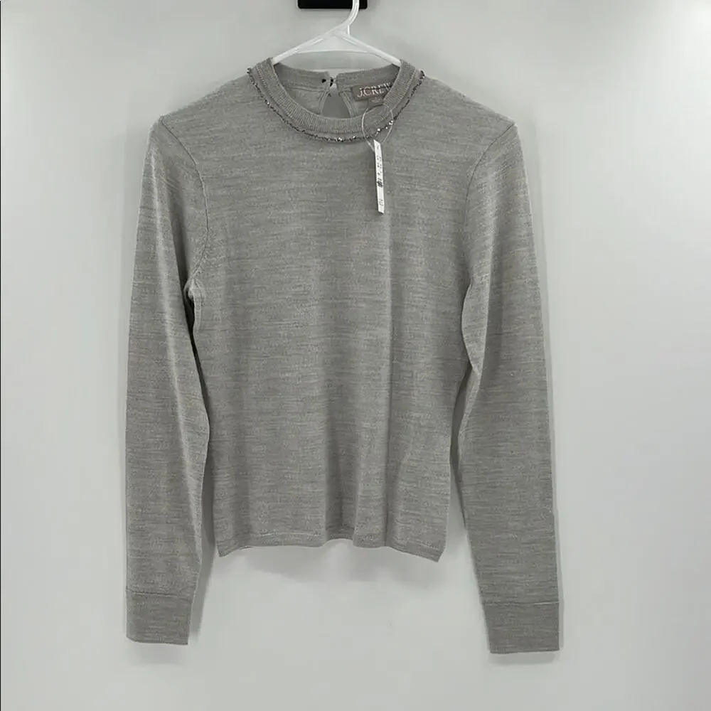 J. Crew Women's Carolyn embellished fitted crewneck sweater merino wool - Dusk